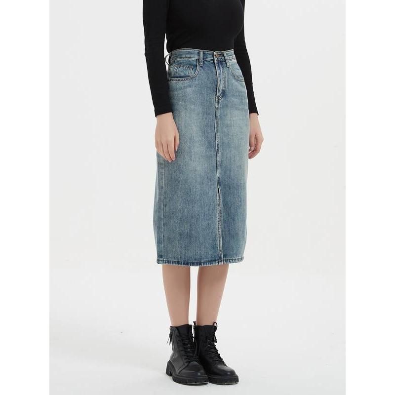 high waist denim skirt, view 3 - MRSLM