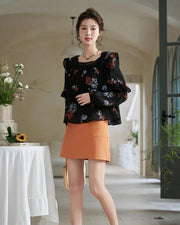 orange high-waist A-line skirt, view 6 - MRSLM