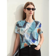 retro geometric mesh t-shirt, view 3 - MRSLM