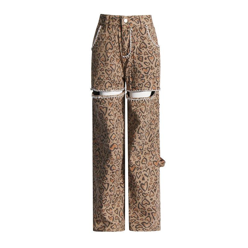 leopard patchwork wide-leg jeans, view 2 - MRSLM