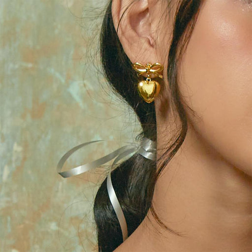 18K gold plated bow heart pendant earrings - MRSLM