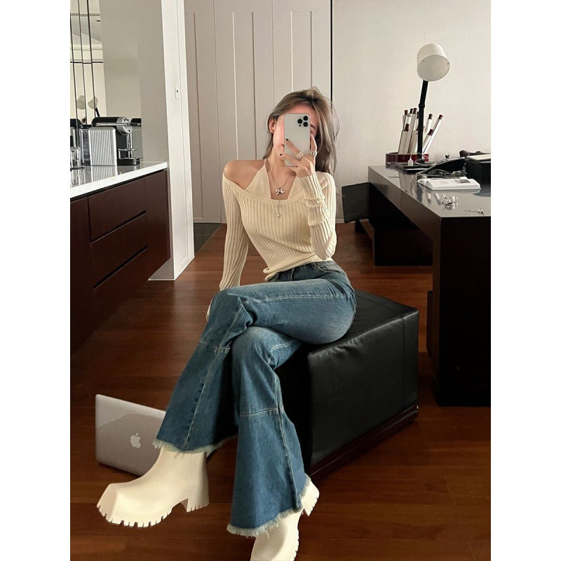 High waist slim straight wide leg jeans, view 4 - MRSLM