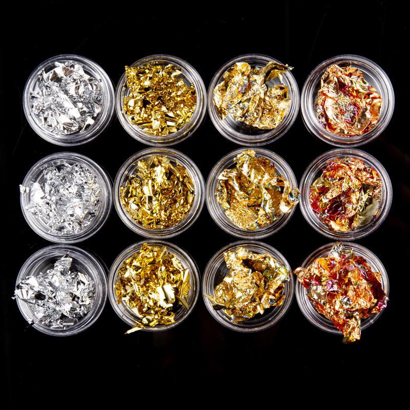 12 pot gold silver nail art glitter foil set, view 4 - MRSLM