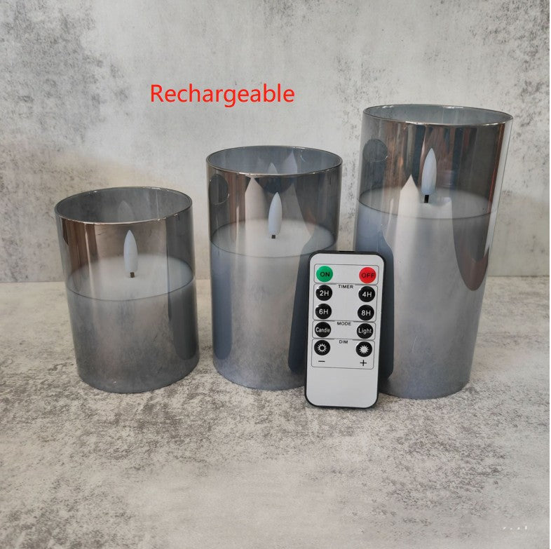 Flameless LED candles in glass, set of 3, view 4 - MRSLM
