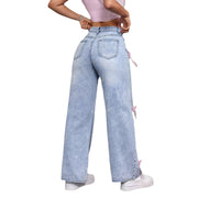 bowknot washed wide-leg jeans, view 5 - MRSLM