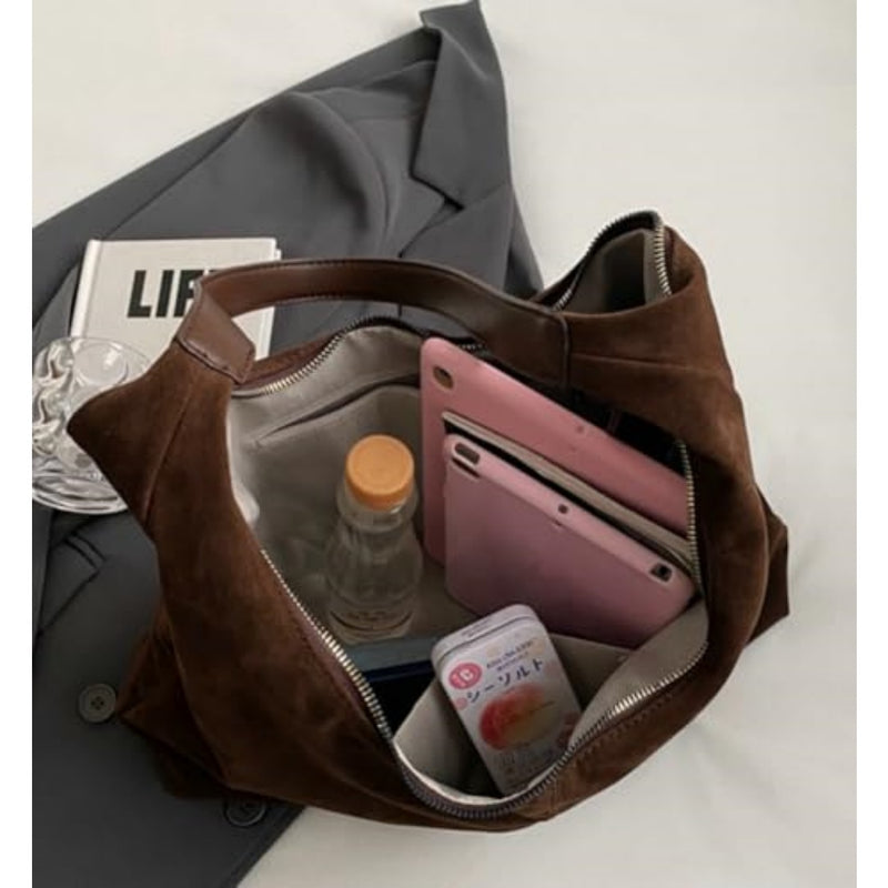 Women's suede crescent shoulder bag, view 4 - MRSLM