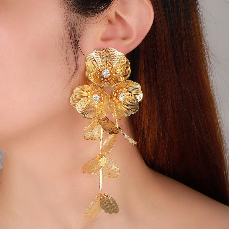 Rhinestone flower tassel earrings - MRSLM