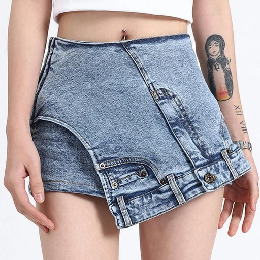 High-waist patchwork denim shorts - MRSLM