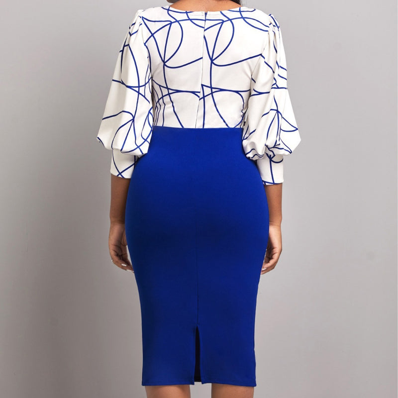sapphire blue sheath dress, view 2 - MRSLM