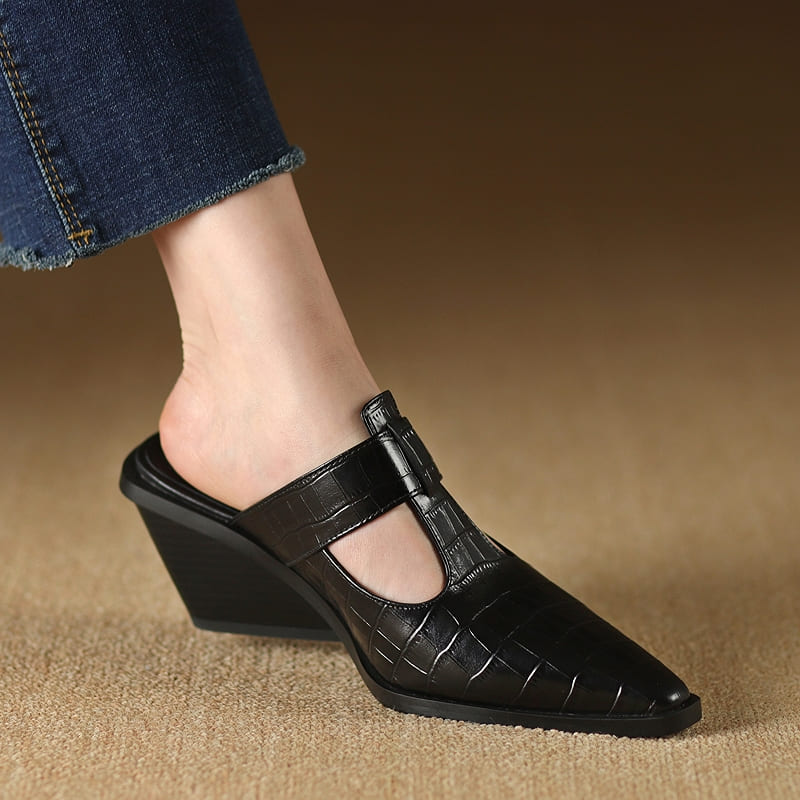 leather wedge mules, view 6 - MRSLM