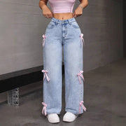 bowknot washed wide-leg jeans, view 4 - MRSLM