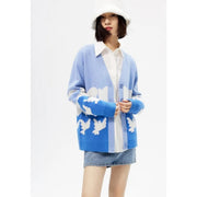 Blue V-neck knit cardigan, view 8 - MRSLM