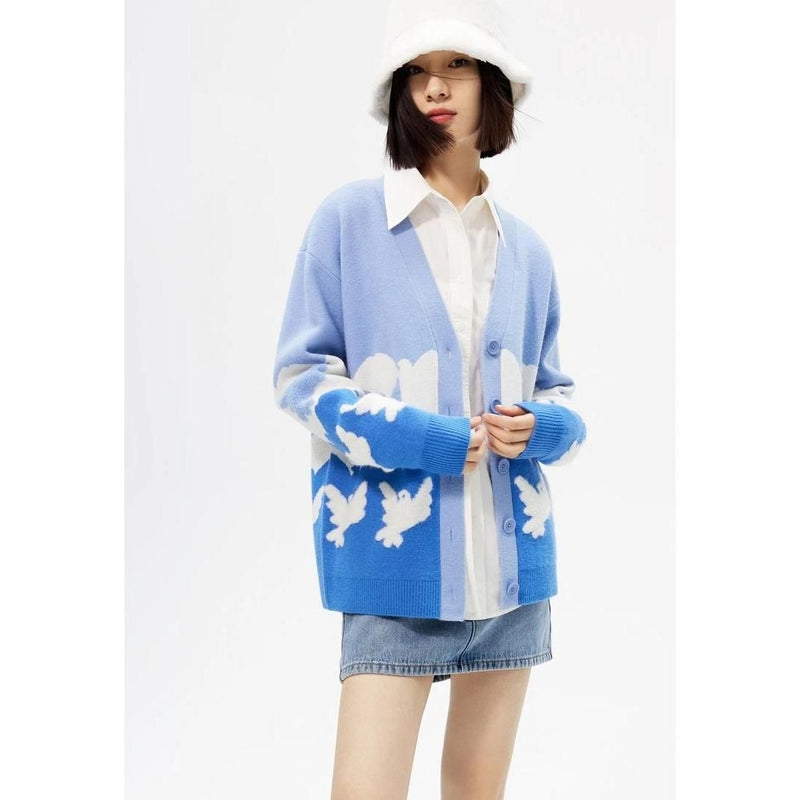 Blue V-neck knit cardigan, view 8 - MRSLM