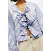 striped lace-up v-neck blouse, view 8 - MRSLM