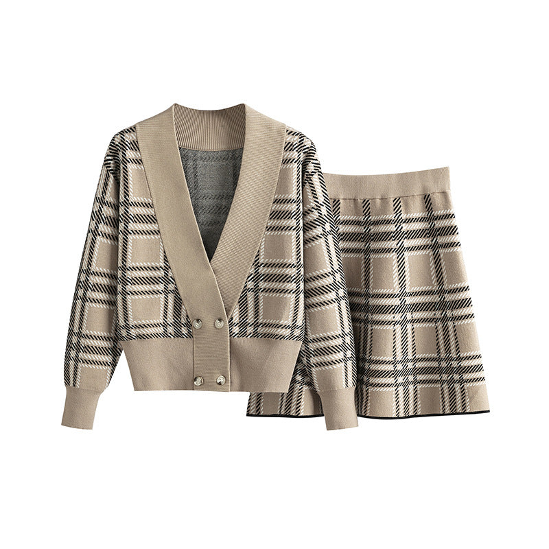 classic plaid knit two-piece skirt set, view 5 - MRSLM