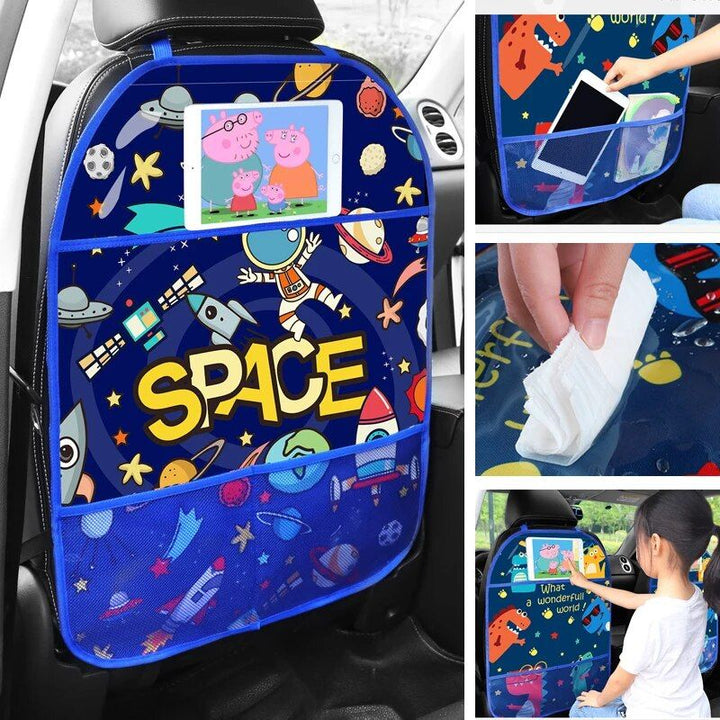 Cartoon Car Seat Back Protector with Storage Organizer