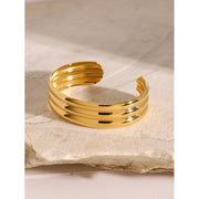 18k gold plated triple-layer open cuff bracelet, view 6 - MRSLM