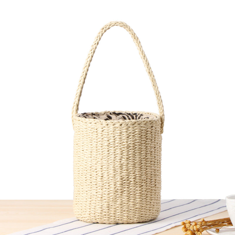 hand-made straw bucket bag, view 3 - MRSLM