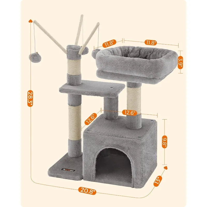 smoky gray cat tree with padded perch, view 7 - MRSLM