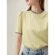 lace neckline knitted top, view 8 - MRSLM