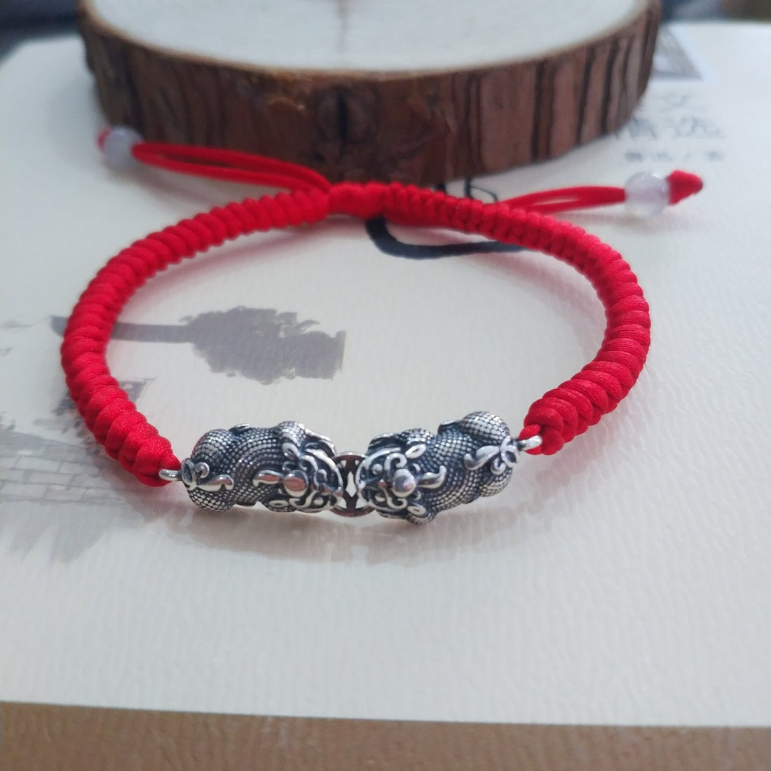 Titanium Steel Bitten Coin Double Pixiu Red String Bracelet