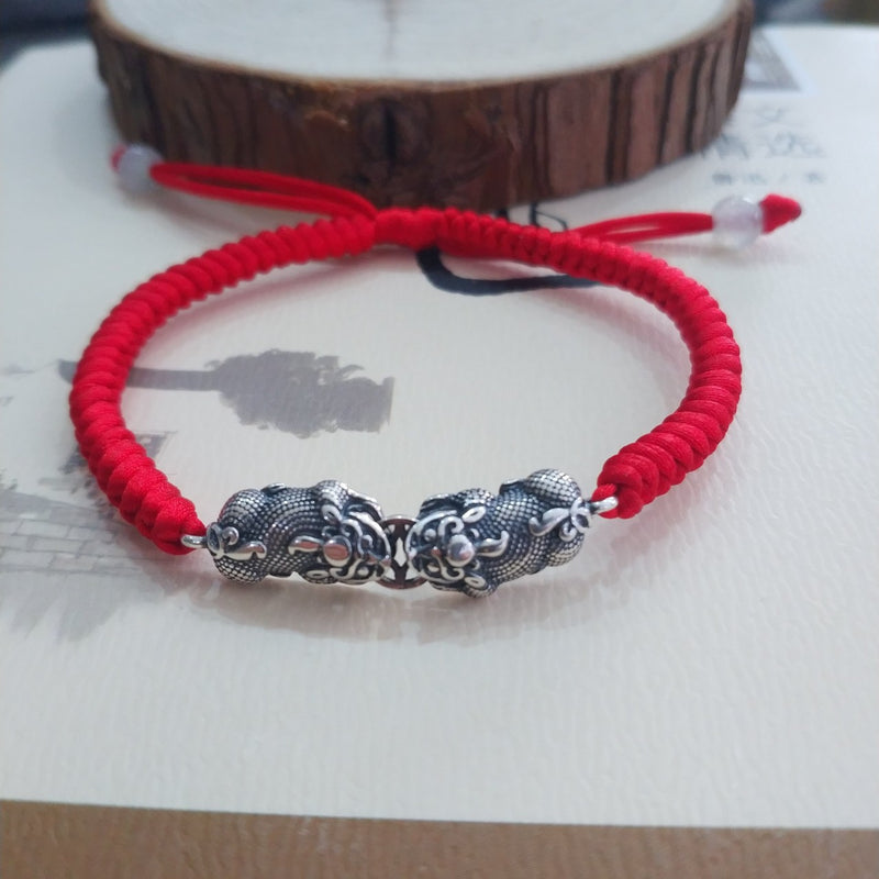 double pixiu red string bracelet, view 2 - MRSLM