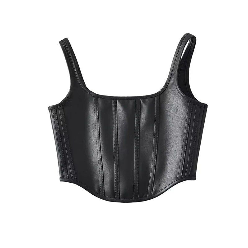 Boned Corset Women Faux Leather Tank Top