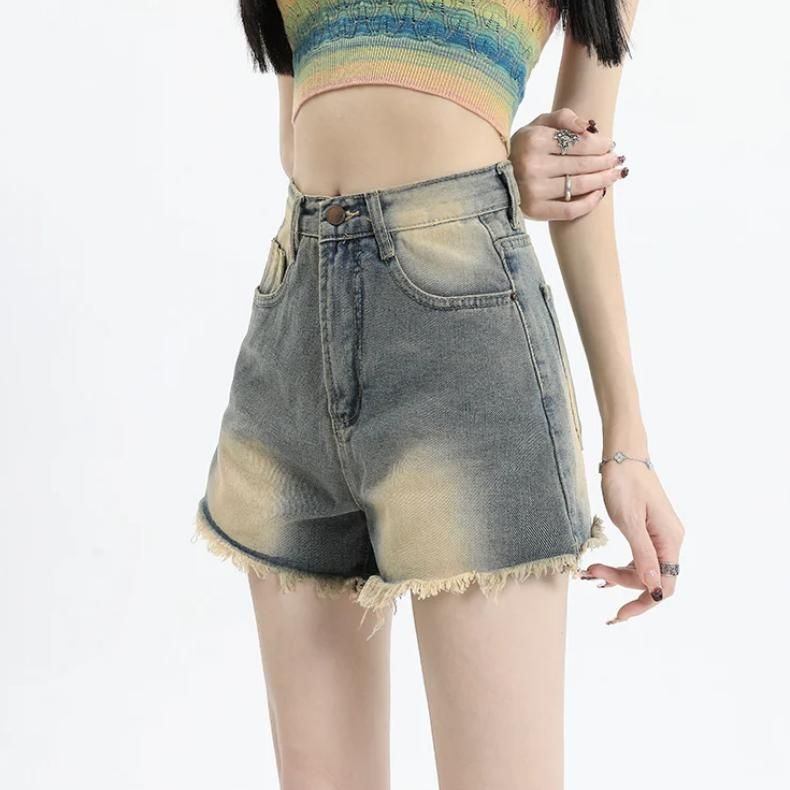 high-waist vintage denim shorts, view 5 - MRSLM