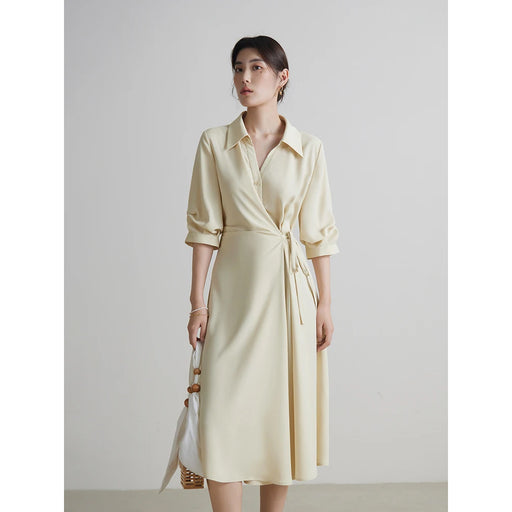 women's drape dress with turn-down collar, view 3 - MRSLM