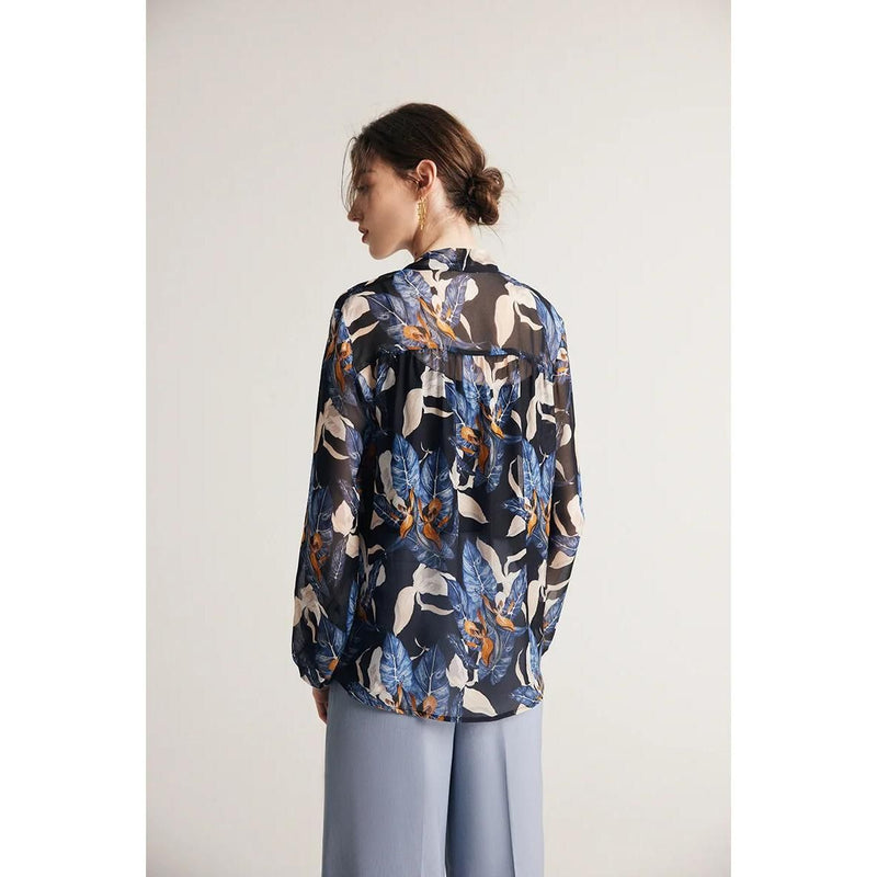 Silk-blend bow collar blouse, view 10 - MRSLM