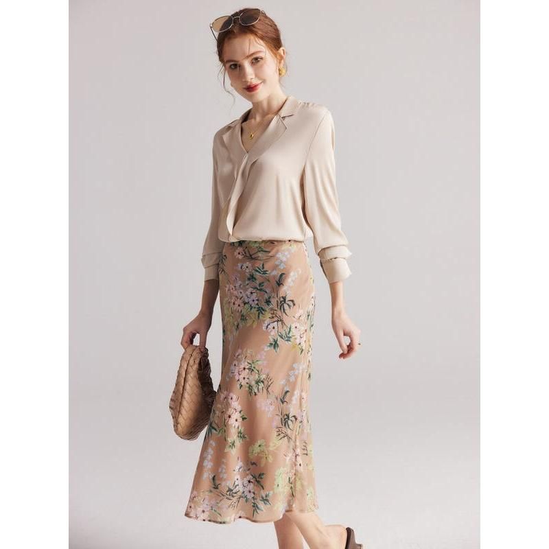 chiffon floral A-line skirt, view 4 - MRSLM