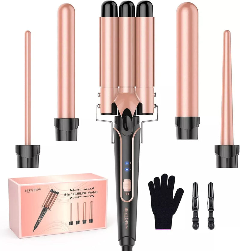 5-in-1 curling wand with 3-barrel waver - MRSLM