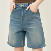 high waisted denim shorts, view 2 - MRSLM