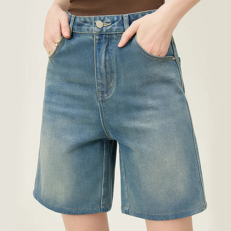 high waisted denim shorts, view 2 - MRSLM