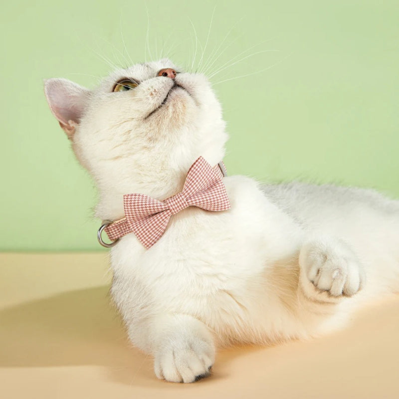 checkered pet collar with butterfly knot, view 13 - MRSLM