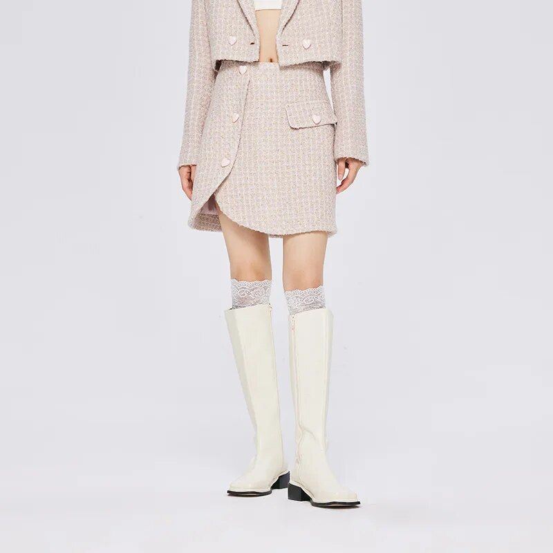 Asymmetric plaid A-line skirt, view 8 - MRSLM