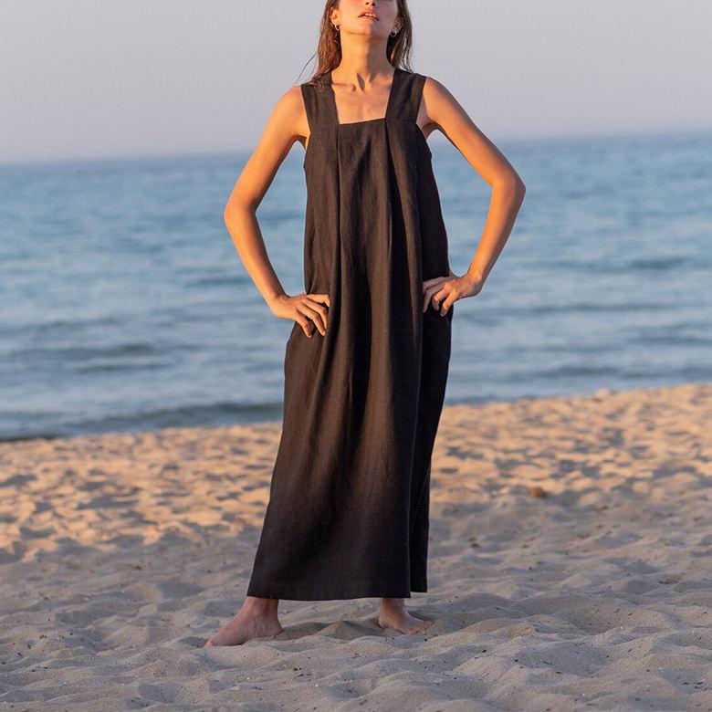 square collar sleeveless midi sundress, view 4 - MRSLM