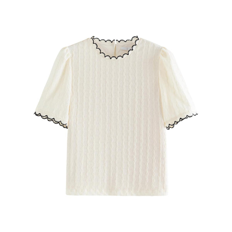lace neckline knitted top, view 3 - MRSLM