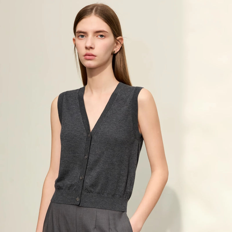 woolen vest v-neck knit top, view 3 - MRSLM