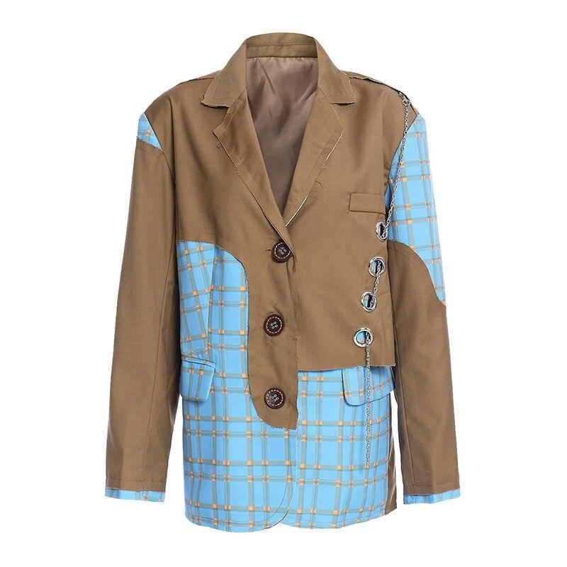 women's checkered blazer with chain accent, view 2 - MRSLM