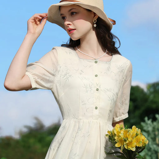 french floral square neck summer dress, view 2 - MRSLM
