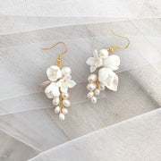 white ceramic flower ear hook earrings - MRSLM