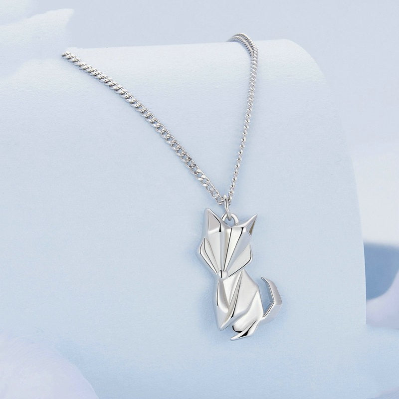 Platinum Plated Origami Little Fox Necklace