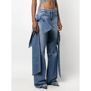 spliced bowknot casual jeans, view 3 - MRSLM