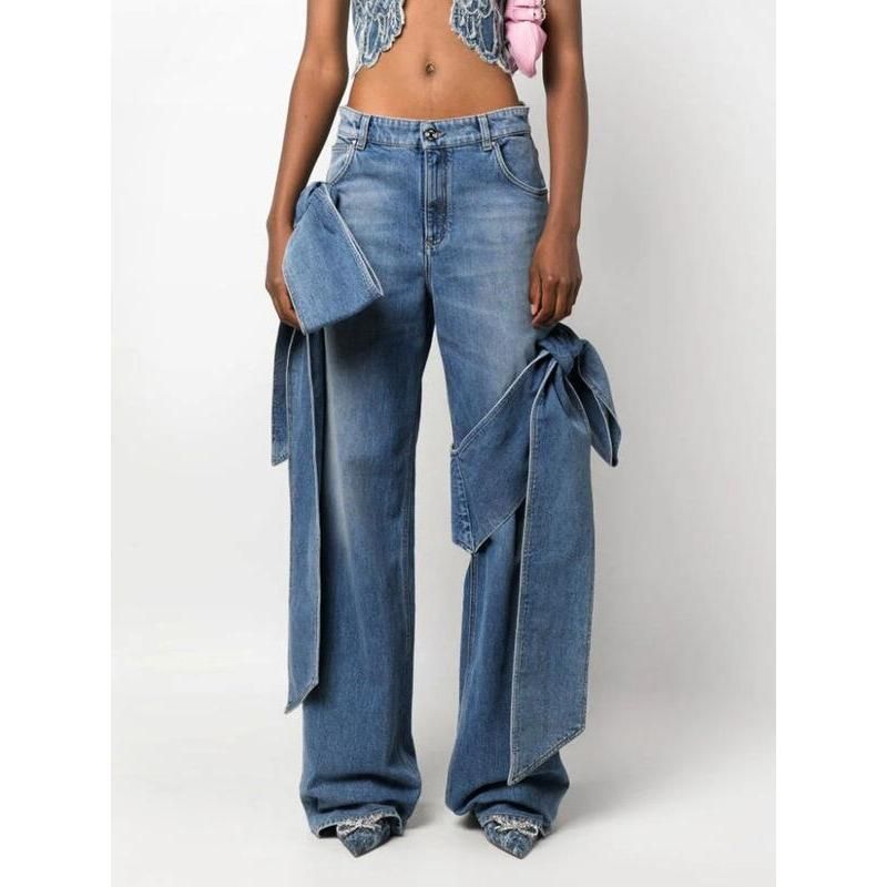spliced bowknot casual jeans, view 4 - MRSLM