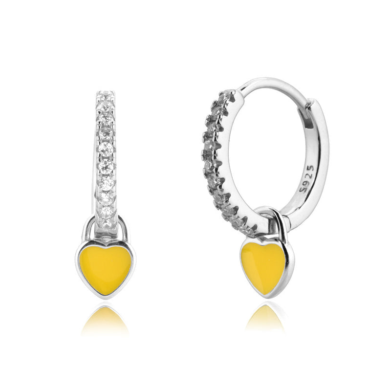 s925 silver epoxy heart ear hook earrings, view 8 - MRSLM