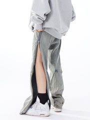 distressed wash jeans with side zipper, view 4 - MRSLM