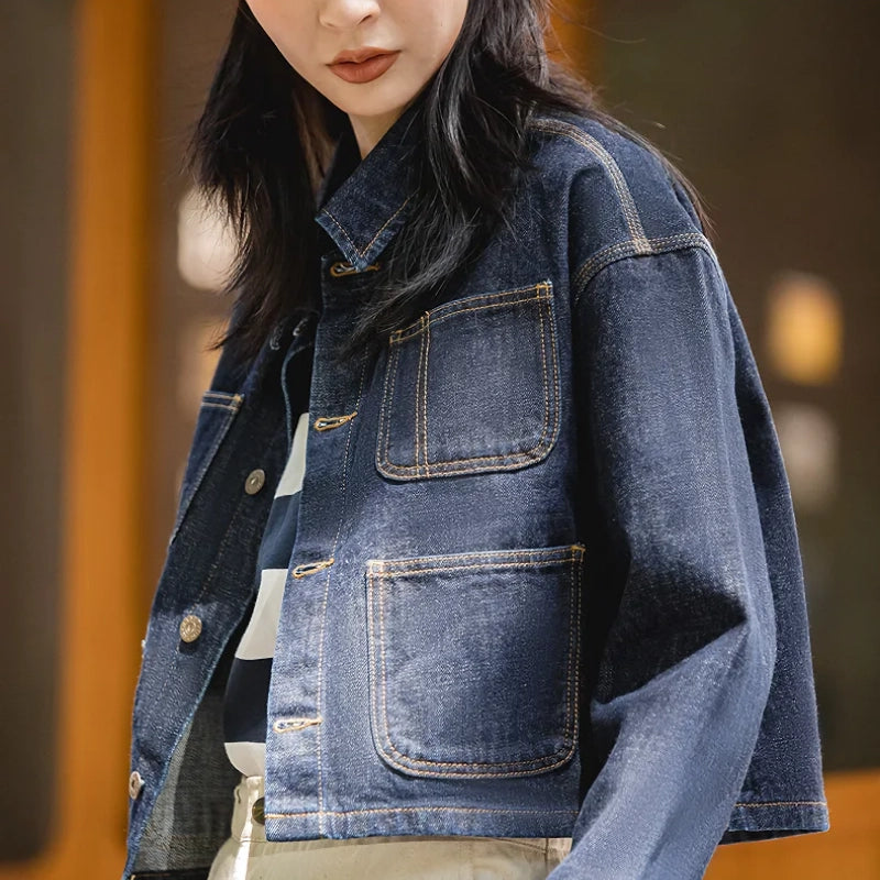 dark blue vintage denim jacket, view 5 - MRSLM