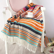 boho stripe knitted throw blanket, view 3 - MRSLM