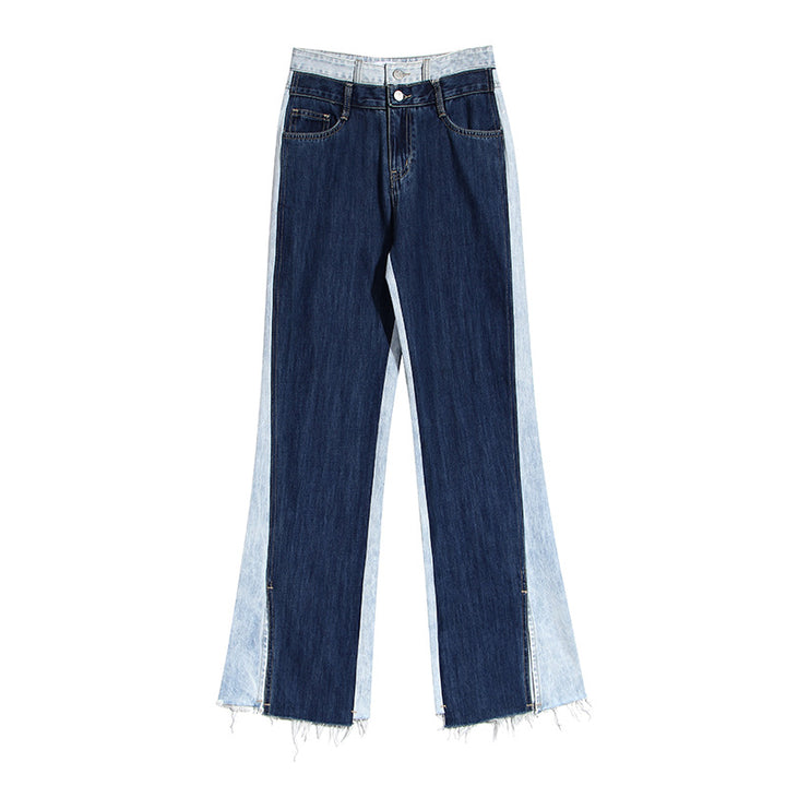 Thin Slimming Two-tone Color Contrast Patchwork Wide-leg Jeans